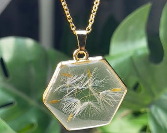 Handmade Epoxy Resin Necklace with Dried Flowers | Real Flower Pendant | Botanical Jewelry Gift