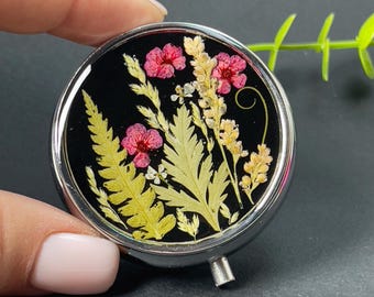 Porta-comprimidos com flores secas, organizador de comprimidos