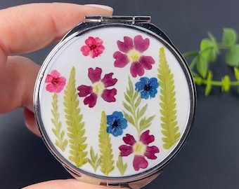 Echte Blume Harz Pillendose Silber Rund Groß