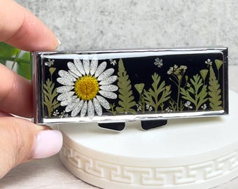 Pressed Flower Pill Box, 6 Day Daisy Resin Organizer