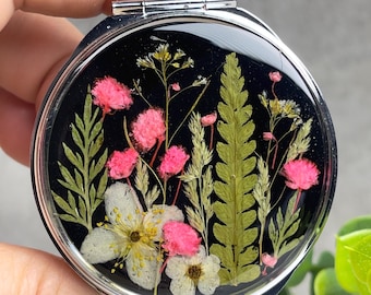 pill box dried flowers resin, metal box