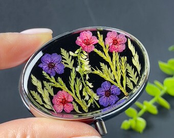 Handgjord blommig resinpillerask: Resefodral för torkade blommor