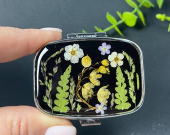 Pill Organizer,wöchentliche Pillenbox,Epoxiharz, echte getrocknete Blumen