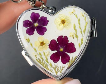 pillbox keychain real flower resin pill case epoxy white pearl dried flowers charm