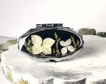 Pill Box with Real Flowers, Handmade Resin Pill Organizer