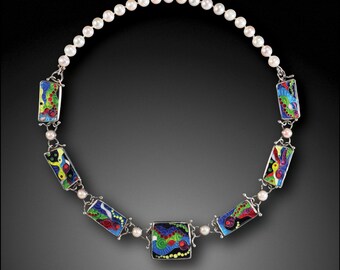 Fishers of Men - Necklace, Sterling silver with cloisonne basse-taille enamel on fine silver, and pearls