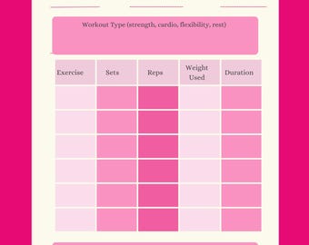 Daily Workout Log: Printable Fitness Tracker (Pink)