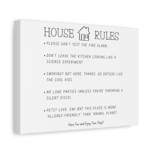 Funny House Rules Sign For Airbnb or Rental Decor