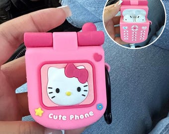 Kitty Airpod Case, Flip Phone Earphone Case, Airpod 3 4 Pro 2 Case, Cartoon Lover Gifts
