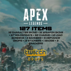 Drops de Twitch de Apex Legends: 127 artículos - Aspectos (16) / Armas (16) / Otros (94)