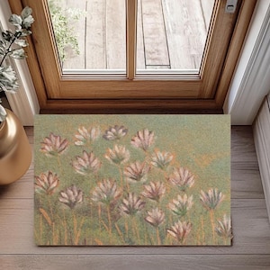 A Green and Blue Floral Welcome Mat | Wildflower Door Mat Flower Doormat Floral Hello Floral Welcome Mat Spring Doormat Outdoor Floral