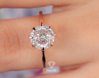 Portuguese Cut Lab Grown Diamond Engagement Ring, Antique Style Rose Gold ring