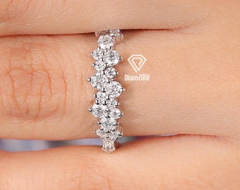 Anello nuziale impilabile con diamanti coltivati in laboratorio per donna