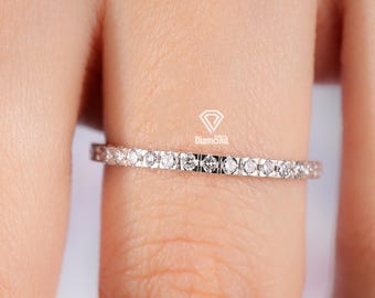 Fede nuziale con diamanti Full Eternity coltivati in laboratorio: anello minimalista in oro massiccio da 1,5 mm