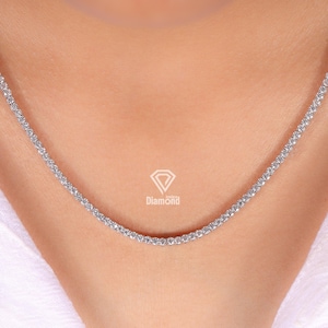 2mm Solid Sterling Silver Tennis Chain, Iced Out Diamond tennis Chain, Micro Tennis Chain, Rhodium Plating Chain, Necklace For Unisex Gift