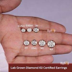 Diamant Ohrstecker, runde Diamant Ohrringe, 14k Massivgold Diamant Ohrstecker, IGI zertifiziert, Ohrringe Für Sie/Ihn