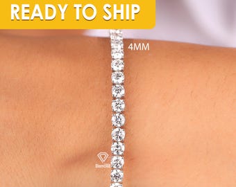 Pulsera de tenis de moissanita VVS de 4 mm, pulsera de tenis de plata de ley 925 con diamantes, pulsera de tenis VVS, regalo de boda para ella.