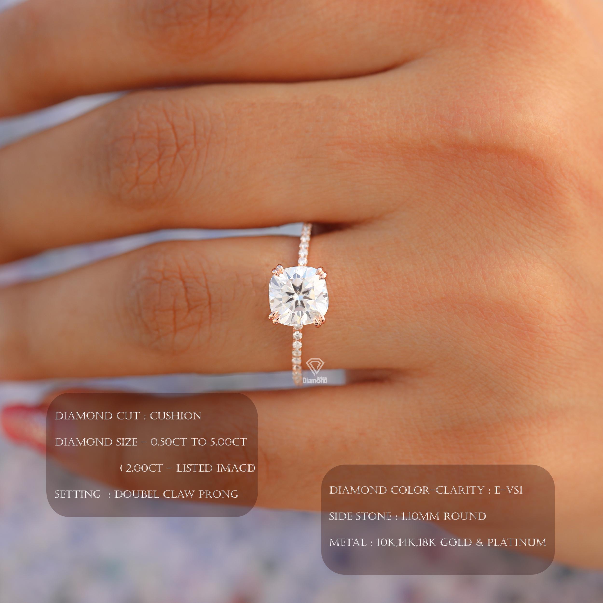 2.00ct E-VS1 ロングクッションカット3石ラボグロウンダイヤモンド指輪 