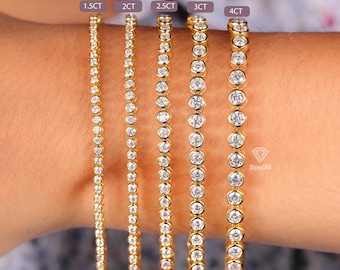 Pulsera de tenis con diamantes engastados en bisel, 1 pulsera de diamantes cultivados en laboratorio de 10 quilates, pulsera de diamantes de laboratorio de oro amarillo macizo, regalo clásico de pulsera de diamantes