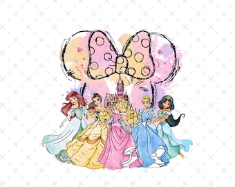 Watercolor Princesses Png, Retro Colorful Castle Png, Mouse Ear Castle Png, Family Vacation, Magic Kingdom Png, Instant Download