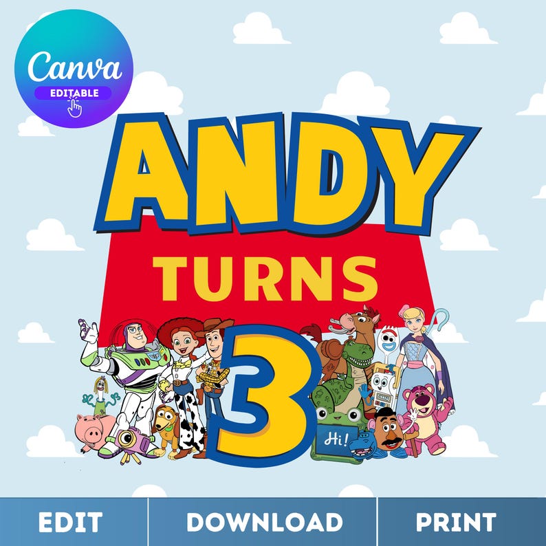 Custom Toy Story Birthday Name, Editable Toy Story PNG, Toy Story Custom Logo Name, Logo Canva Template, Birthday Shirt, image 1