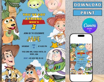 Toy Story Birthday Invitation Card, Kids Birthday Party, Woody, You've Got a Friend, Editable Canva Template, [5×7] Instant Download