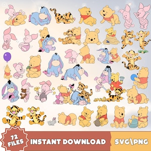Pacote de imagens do Ursinho Pooh para sublimação em chá de bebê (arquivo digital)