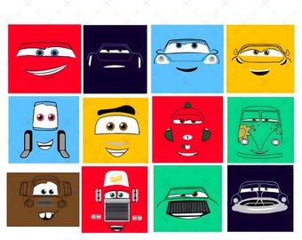 Pacchetto di immagini PNG con facce di Cars in formato SVG, Maglietta con contorno di facce di Cars, Famiglia in formato SVG corrispondente, Gruppo di compleanno di Cars in formato SVG PNG, Maglietta per le vacanze in famiglia, Download digitale