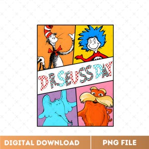 Lesen Sie Across Cartoon Charaktere Png, Katze Im Hut Png, Dr.Suess Buch Png, Instant Download