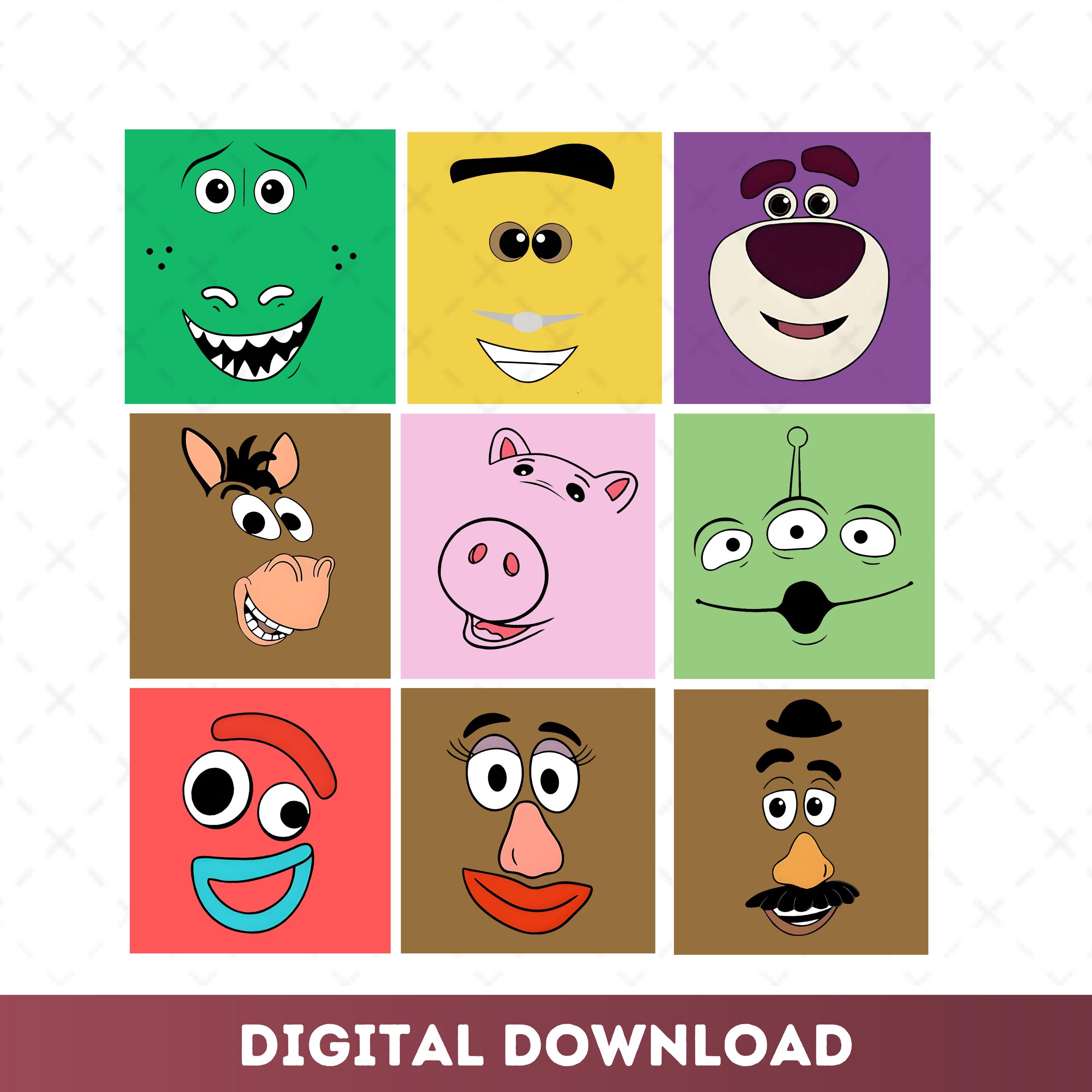 Toy Story Faces Png , Toy Story Characters Face Bundle Png, Toy Story Bundle, Toy Story Group Shirt Png, Toy Story Costume, Digital Download