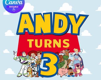 Custom Toy Story Birthday Name, Editable Toy Story PNG, Toy Story Custom Logo Name,  Logo Canva Template, Birthday Shirt,