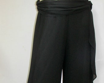 Vintage 90's Cachet Palazzo Pants Sheer Black, lined with attached Waist scarf USA, 8