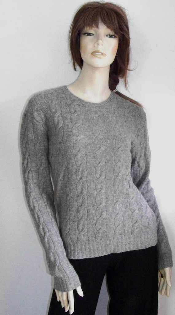 Ralph Lauren Purple Label, Ralph Lauren Purple label Marled Gray Cashmere Cable knit Pullover, Vintage,M