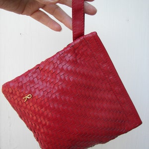 Roberta Di Camerino, Italy Woven Vegan RED Leather, Evening bag, Gold R