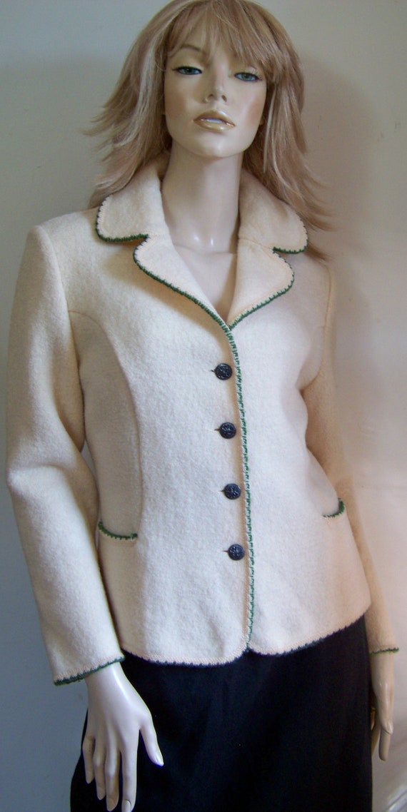 Mint Lord & Taylor Ivory/green Boiled Wool Boucle 