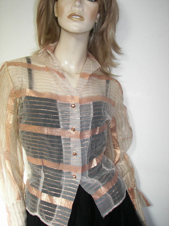 50s DuPont Lurex Holiday Copper blouse, Embellishe