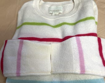 Cynthia Rowley White/Multi thin stripes 100% Cashmere Summer Sweater, S