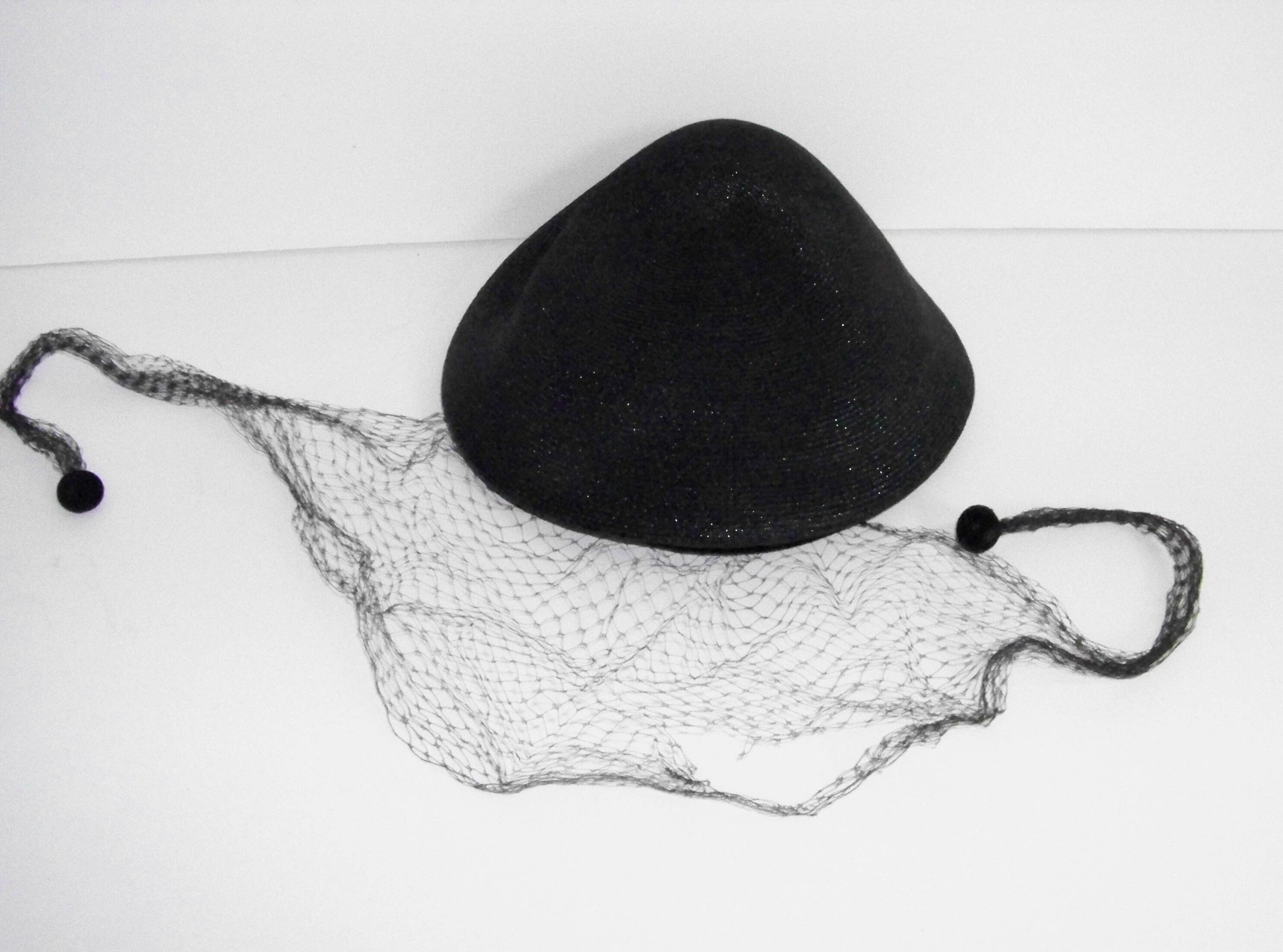 Vintage 50s Eva Mae Genuine Panama Straw Hat Fruit Net Veil Buy Vintage Eva Mae Circa 40s Black Straw W/net Veil, +  main image 3