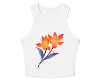 Tiger lily airbrush Racer Tank - Women&#39;s Micro Rib with Vibrant Lily Design, Summer Top, Fitness Wear, Beachwear, Casual Style