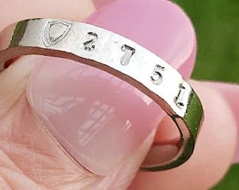Police Badge Number Ring - Custom Hand Stamped 3mm Stainless Steel Band