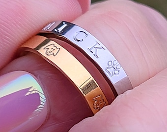 Hand Stamped Pet Memorial Ring · Gold or Silver 3mm Remembrance Jewelry · Dog Mom Memorial Band · Fur Baby Loss Gift For Her