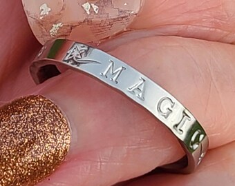 Magic Word Ring · 3mm Silver or Gold Stacking Band · Custom Engraved Quote Jewelry · Dainty Motto Ring · Inspirational Gift For Her