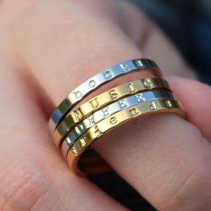 Personalized Stacking Ring • Custom Name Band, Gold or Silver Finish