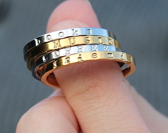 Custom Word Ring · Gold or Silver Intention Band · Personalized Mantra Jewelry · Dainty Stacking Ring · Motivational Gift For Her Ring Band