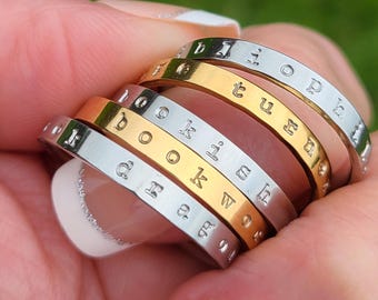 Personalized Hand-Stamped Stainless Steel Word Ring – Custom Mantra Band