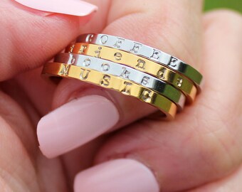 Custom Word Ring · Gold or Silver Stacking Band · Personal Motto Jewelry · Dainty Quote Stacker · Inspirational Gift · Word Ring For Her