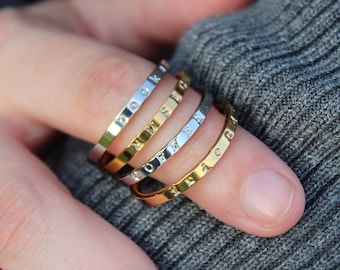 Custom City Ring · Gold or Silver Hometown Name Band · Dainty 2mm Stacking Ring · College Moving Away Gift · Hometown Memory Stacker Band