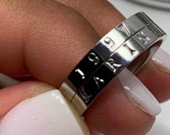Hand Stamped Stainless Steel Name Ring • Personalized Stacking Band