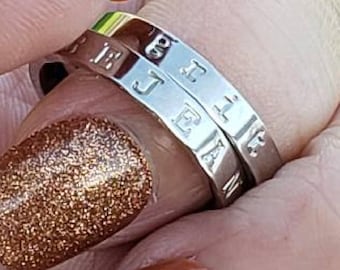 Custom Name Ring - Hand Stamped Stainless Steel Personalized Silver Gold Stack Band