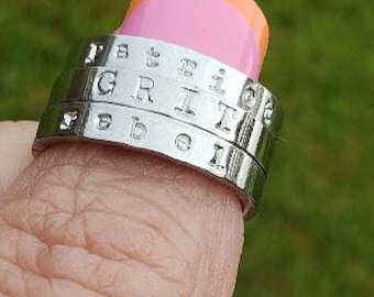 Personalized Hand Stamped Stainless Steel Ring, Custom Name Band